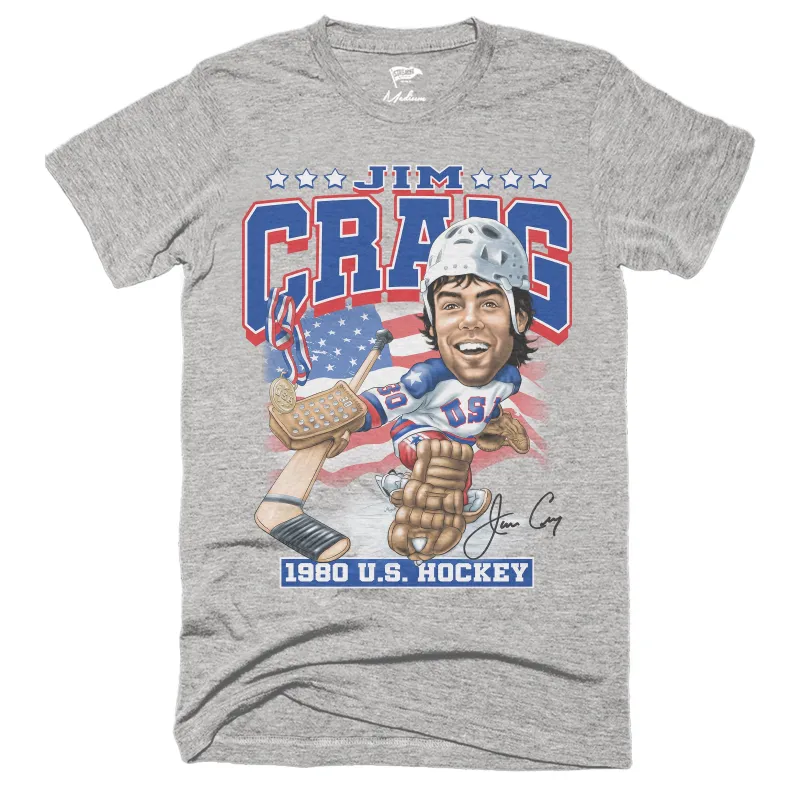 1980 Jim Craig Miracle On Ice™ Caricature Tee sold by Streaker Sports
