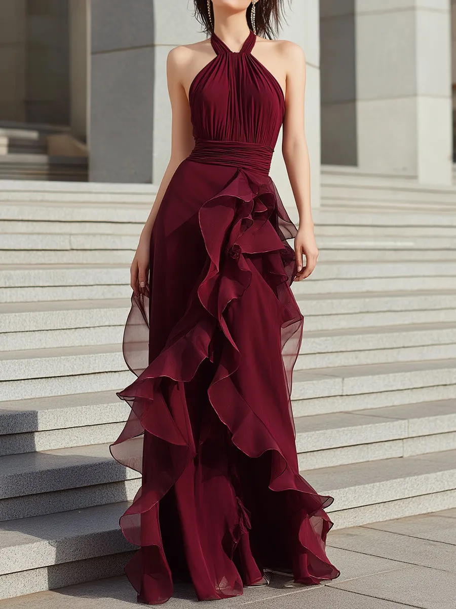 Elegant Halter Neck Evening Gown With Draped Design sold by Mooyius