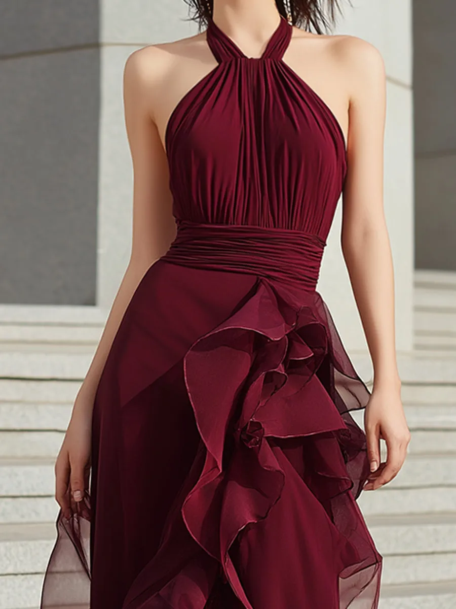 Elegant Halter Neck Evening Gown With Draped Design sold by Mooyius product image thumbnail 2