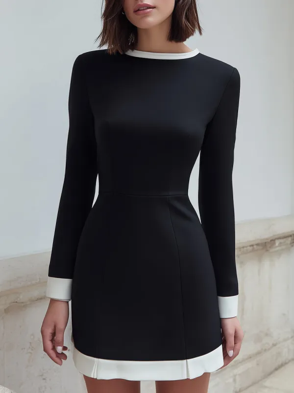 Black Contrast Trim Long Sleeve Mini Dress sold by Mooyius