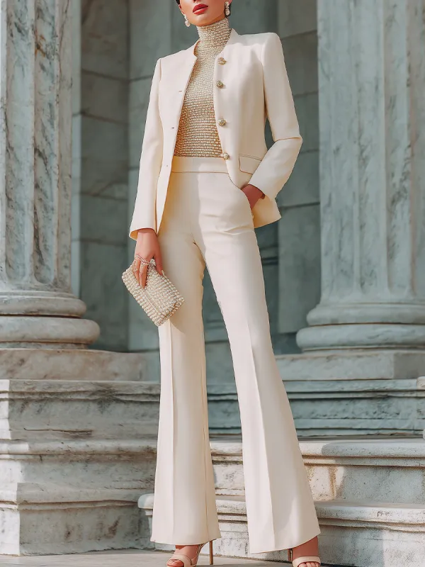 Structured Button-Front Blazer And Tailored Pants Set sold by Mooyius