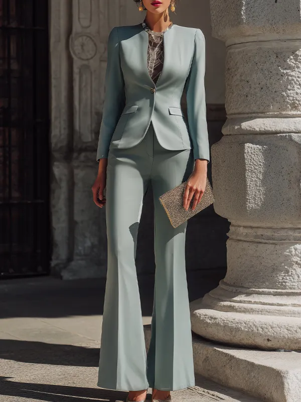 Tailored Single-Button Blazer And Flared Trousers Set sold by Mooyius