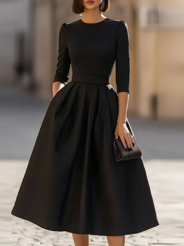 Black Crew-Neck Midi Dress sold by Mooyius