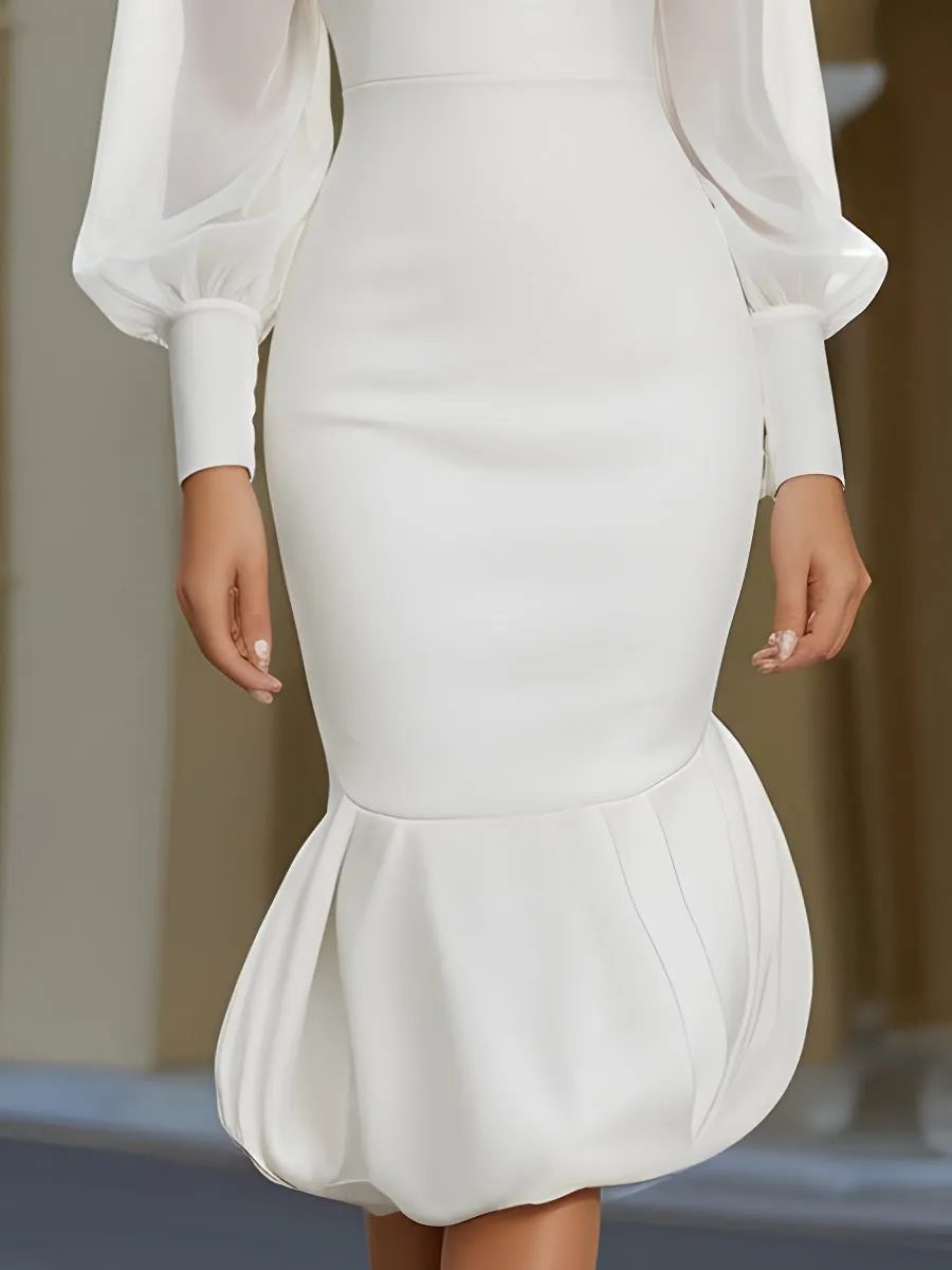 High-Neck Sheer Sleeve Bubble-Hem Midi Dress sold by Mooyius product image thumbnail 3