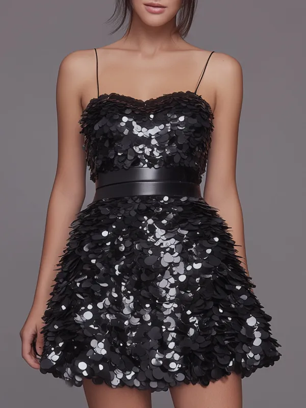 Layered Petal-Sequin Spaghetti-Strap Mini Dress made by Mooyius