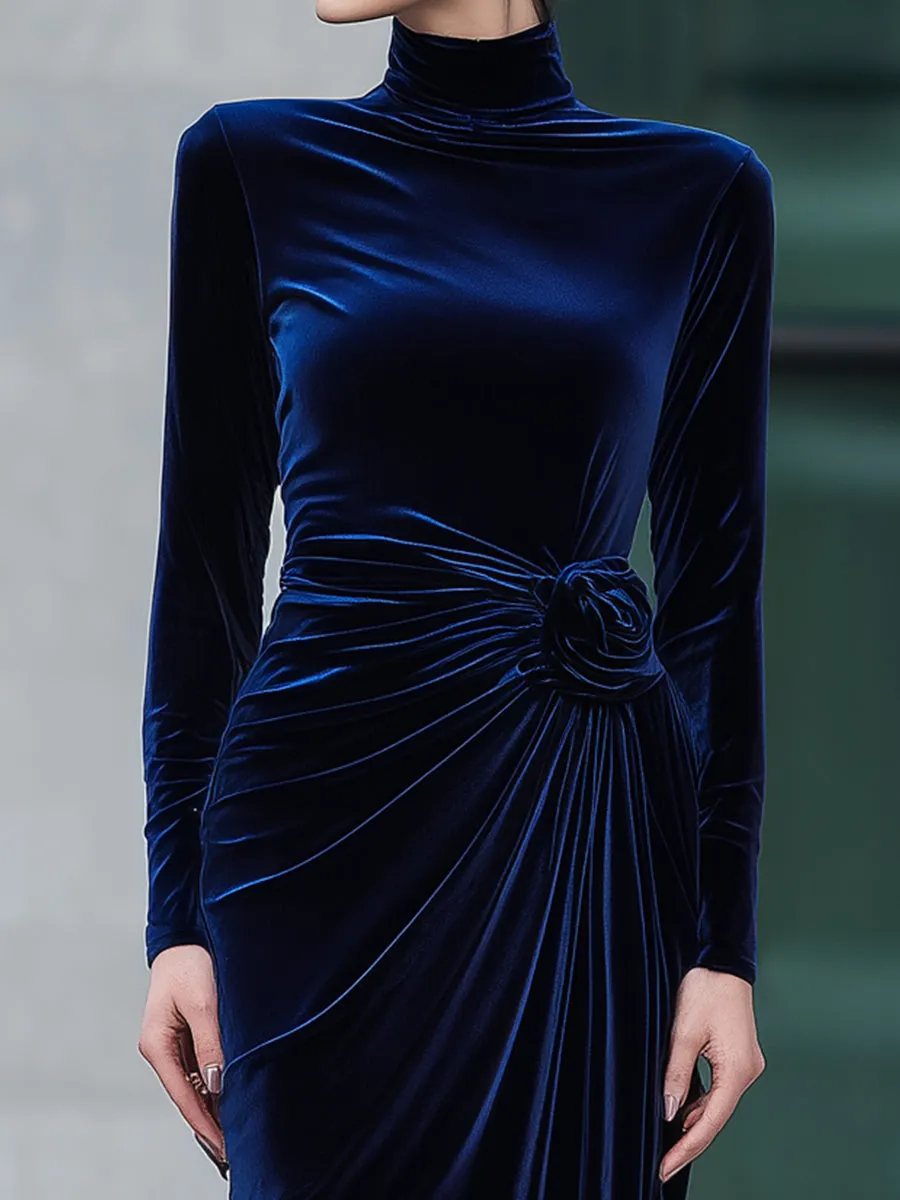 Velvet High-Neck Ruched Evening Gown sold by Mooyius product image thumbnail 3