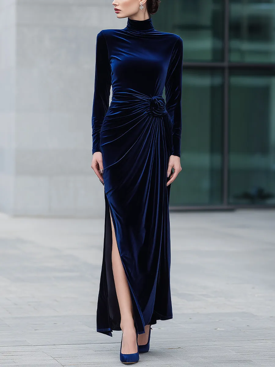 Velvet High-Neck Ruched Evening Gown sold by Mooyius