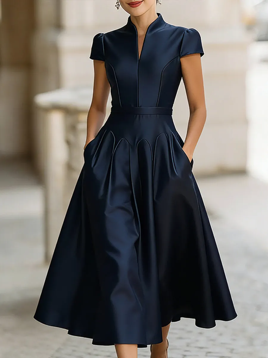 Elegant Plain Structured A-Line Midi Dress sold by Mooyius