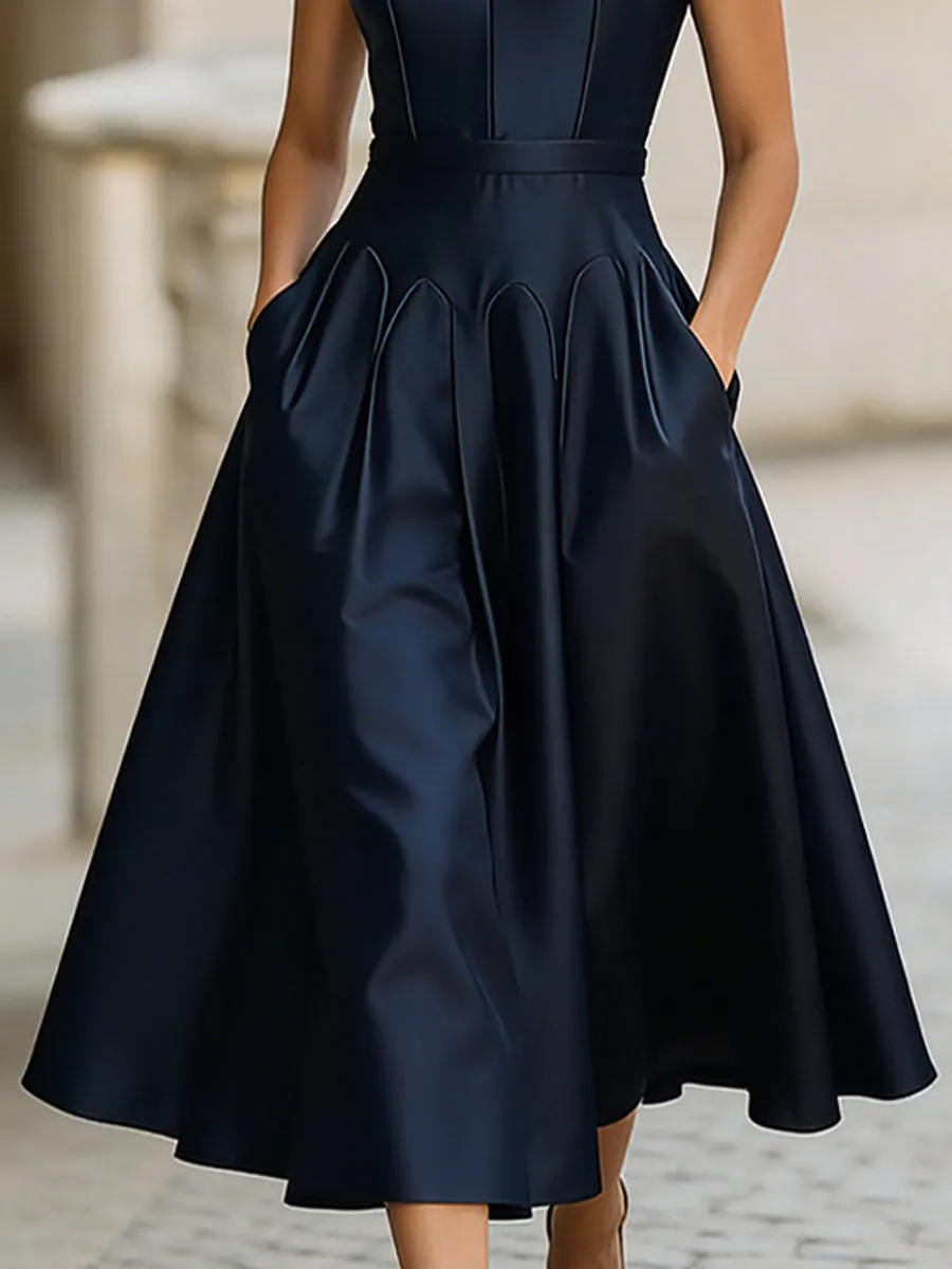 Elegant Plain Structured A-Line Midi Dress sold by Mooyius product image thumbnail 4