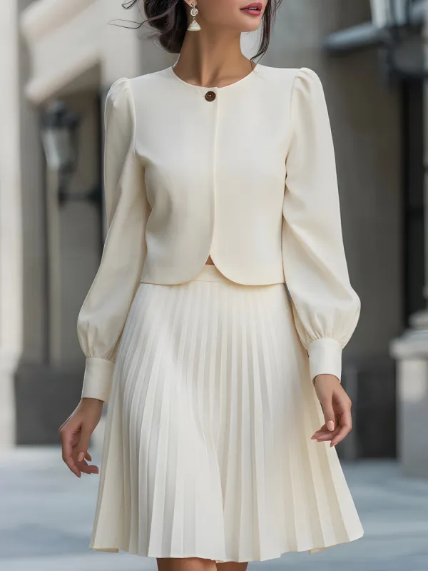 Elegant Pleated Skirt Set With Cropped Jacket sold by Mooyius