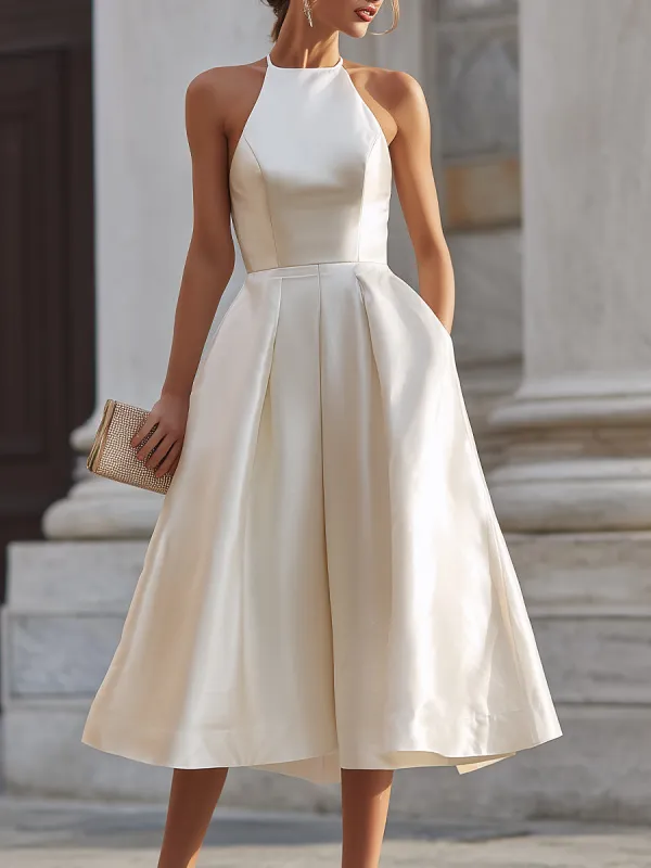 Halter-Neck Pleated Midi Dress sold by Mooyius