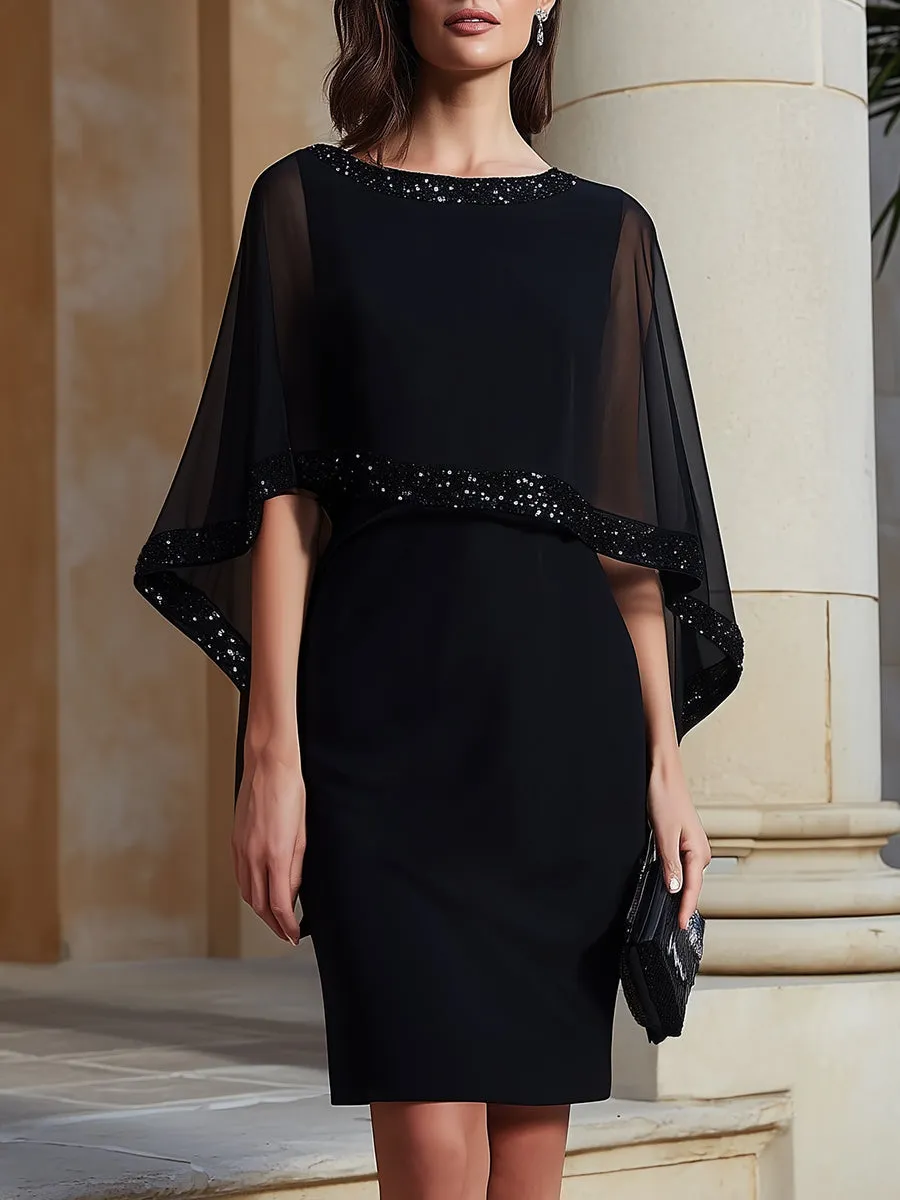 Mbellished Cape-Sleeve Sheath Dress sold by Mooyius