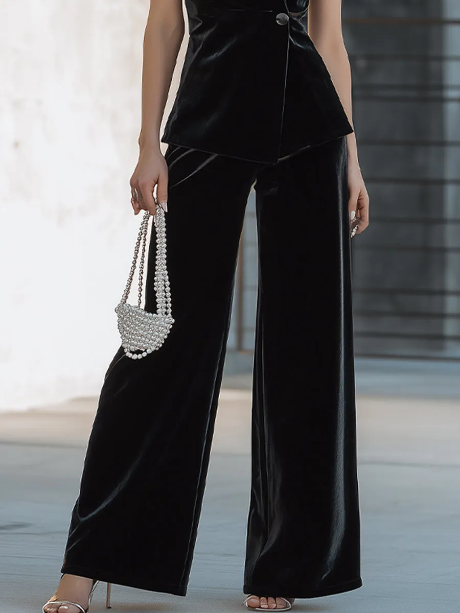 Velvet Sleeveless Tux-Inspired Blazer & Wide-Leg Pants Set sold by Mooyius product image thumbnail 4