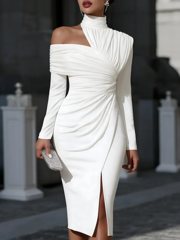 Asymmetric Draped High-Neck One-Shoulder Evening Dress made by Mooyius