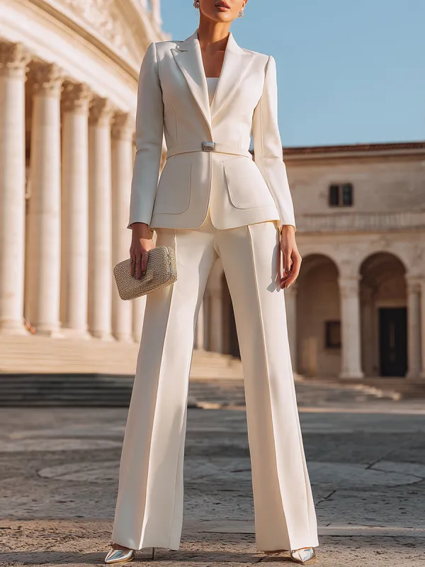 Tailored Belted Pantsuit With Structured Silhouette sold by Mooyius