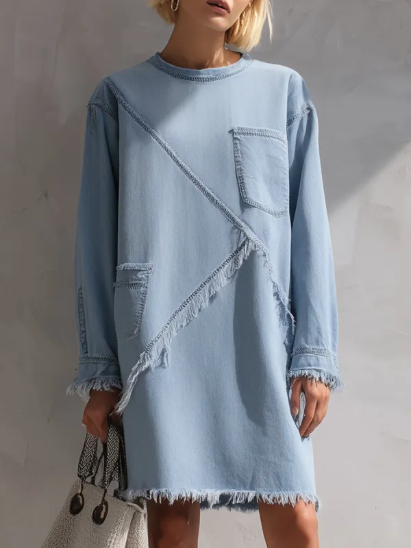 Light Blue Raw-Edge Denim Mini Dress made by Mooyius