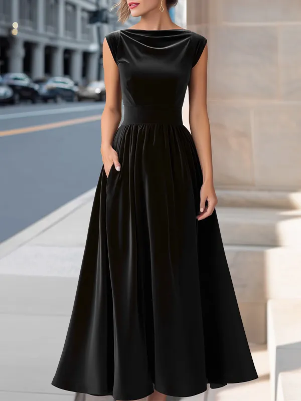 Velvet Boat-Neck Sleeveless A-Line Evening Gown made by Mooyius