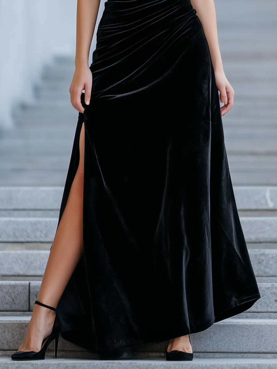 Asymmetric One-Shoulder Velvet Gown With Ruched Detailing sold by Mooyius product image thumbnail 4