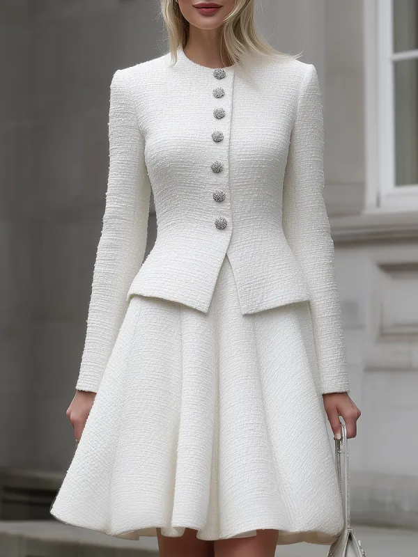 Mooyius Presents The Elegant White Textured Tweed Two-Piece Set sold by Mooyius