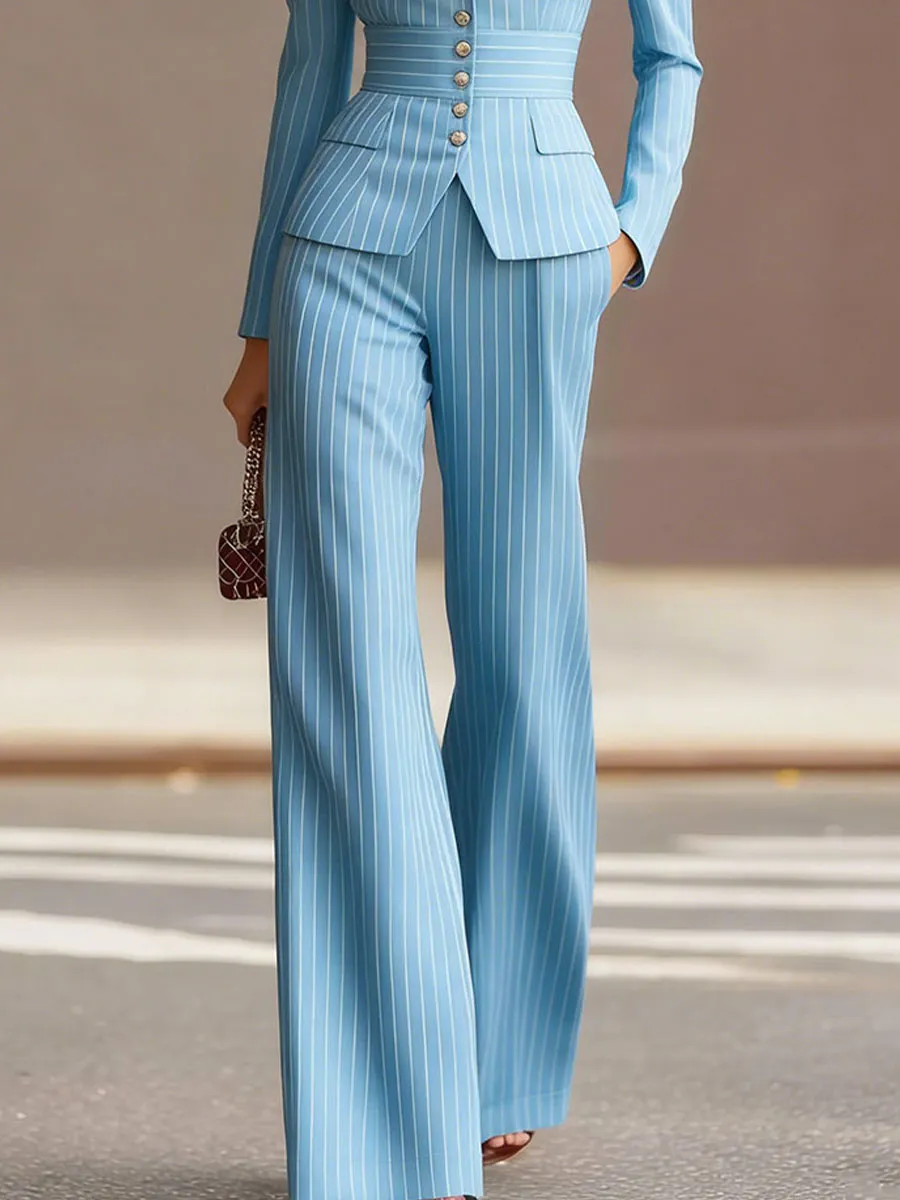 Mooyius Presents The Chic Sky Blue Pinstripe Tailored Suit Set sold by Mooyius product image thumbnail 3