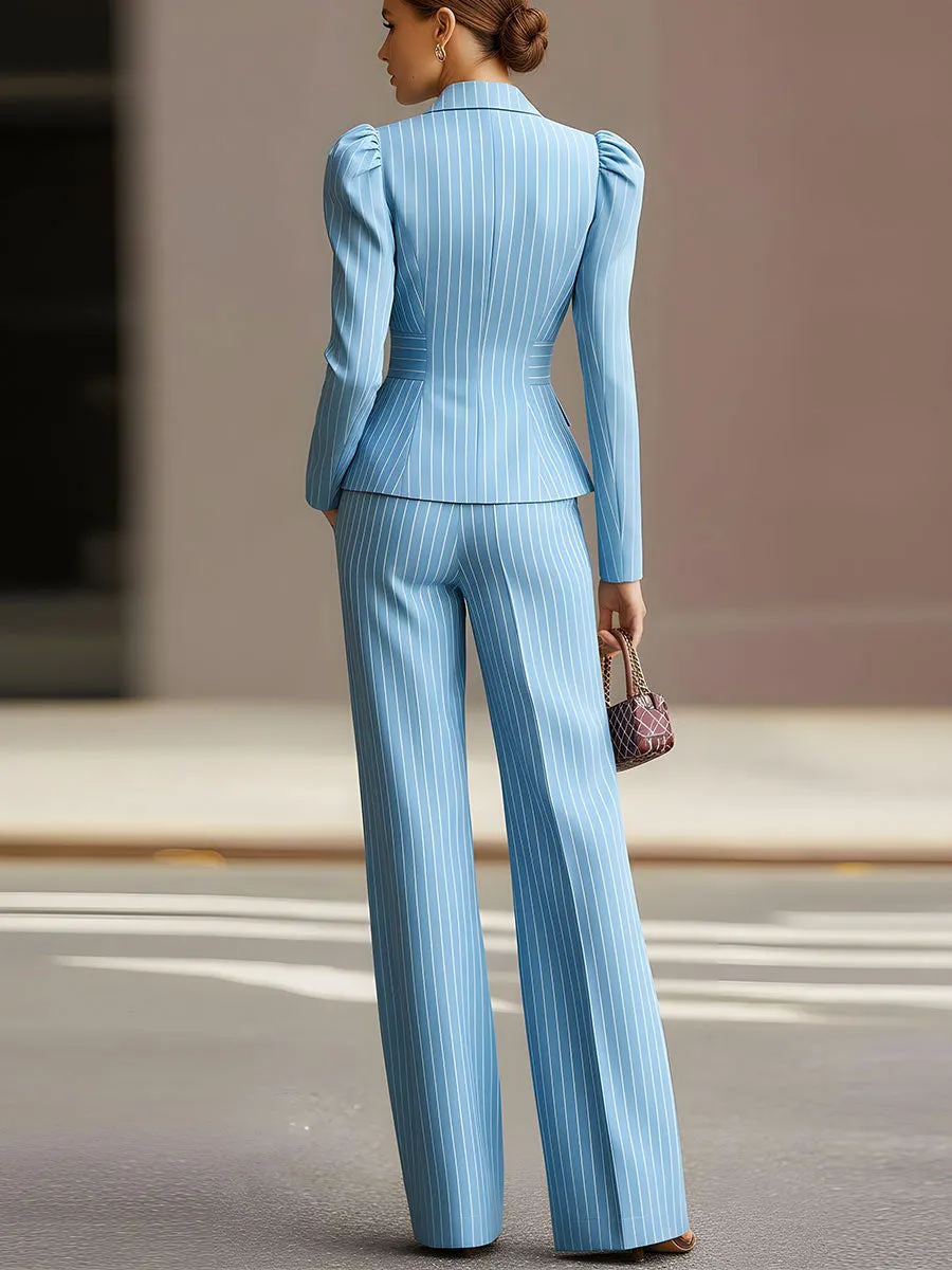 Mooyius Presents The Chic Sky Blue Pinstripe Tailored Suit Set sold by Mooyius product image thumbnail 4