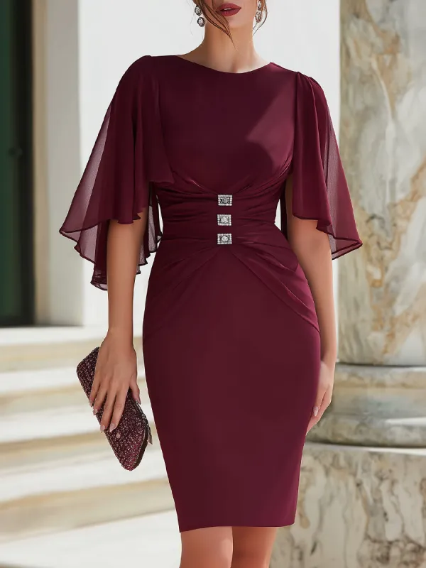 Ruched Cape Sleeve Embellished Cocktail Dress made by Mooyius