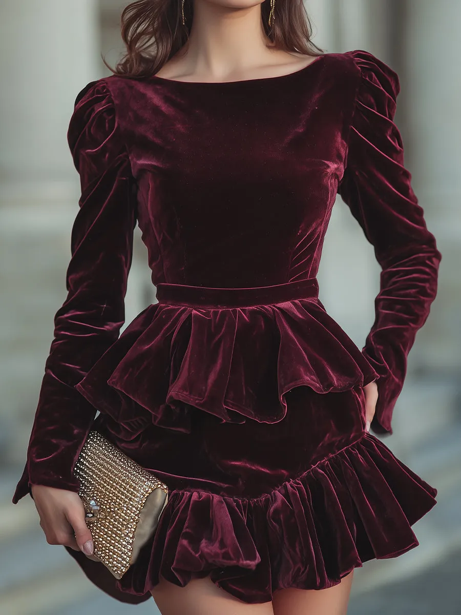 Long Sleeve Layered Ruffle Mini Dress sold by Mooyius product image thumbnail 4