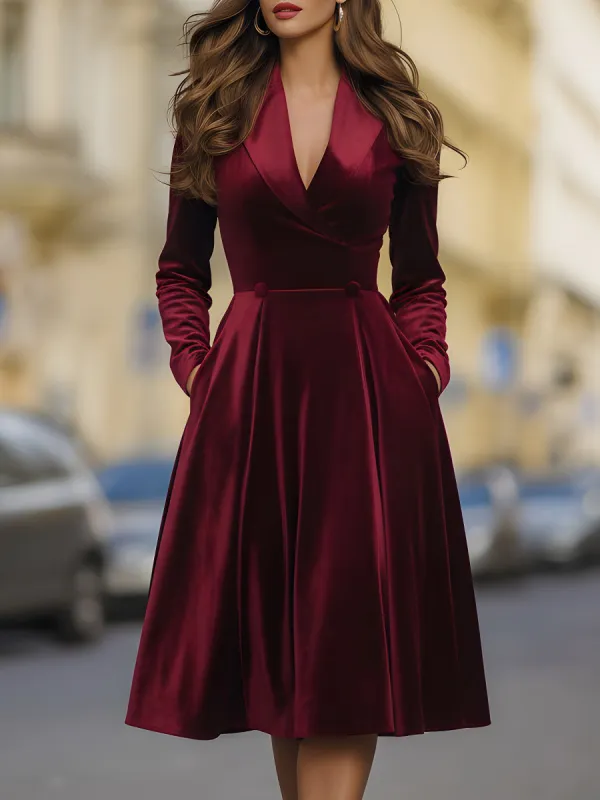 Burgundy Velvet Blazer Midi Dress sold by Mooyius