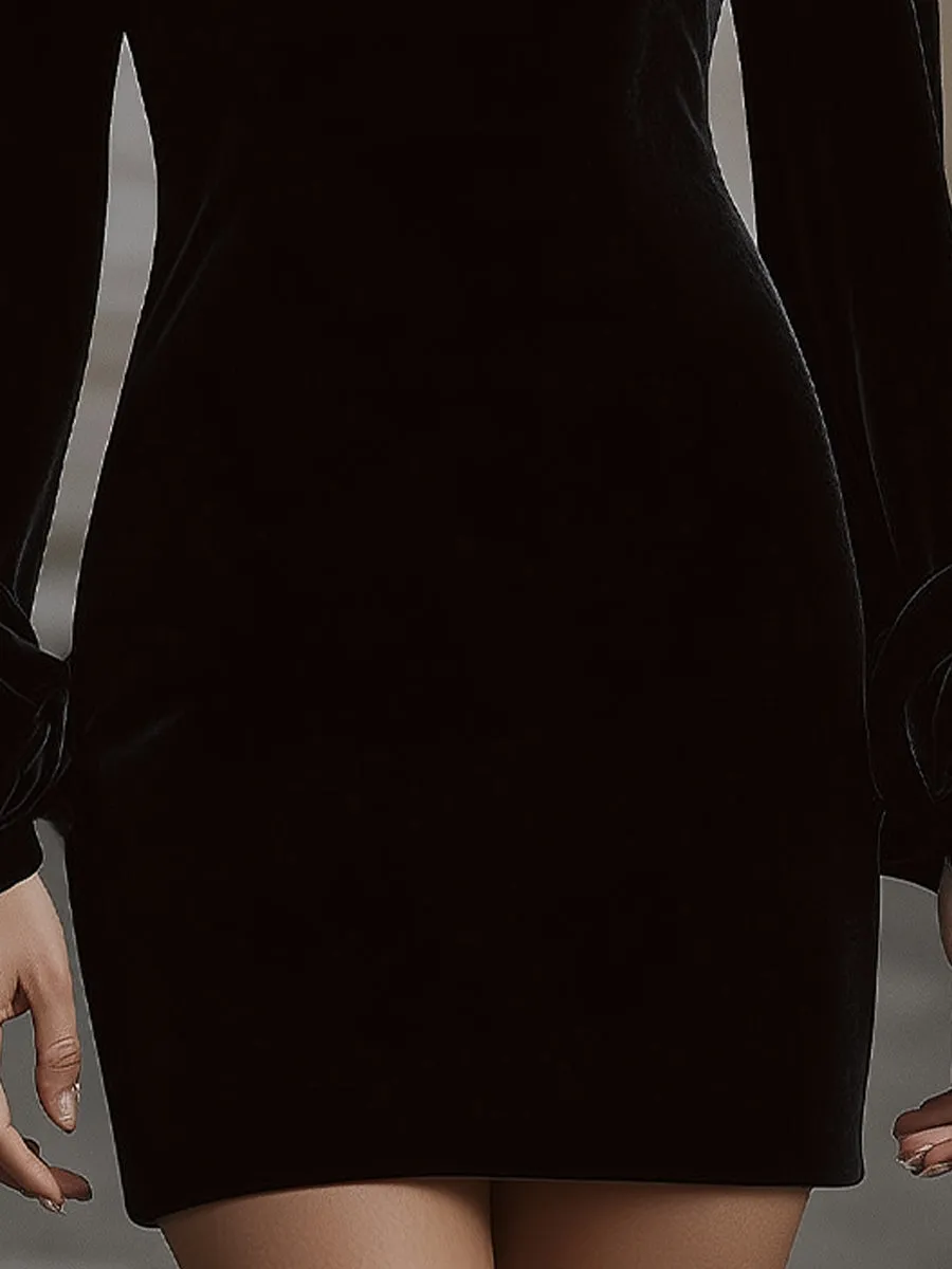 Elegant Velvet Mini Dress With Embellished Neckline And Floral Cuff Detail sold by Mooyius product image thumbnail 4