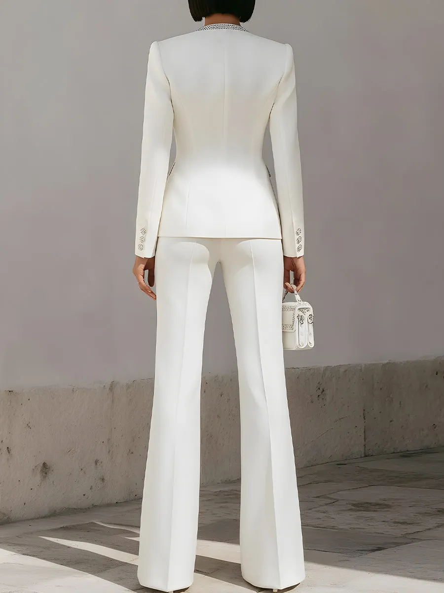 White Structured Suit With Embellished Trim And Sculpted Silhouette sold by Mooyius product image thumbnail 5