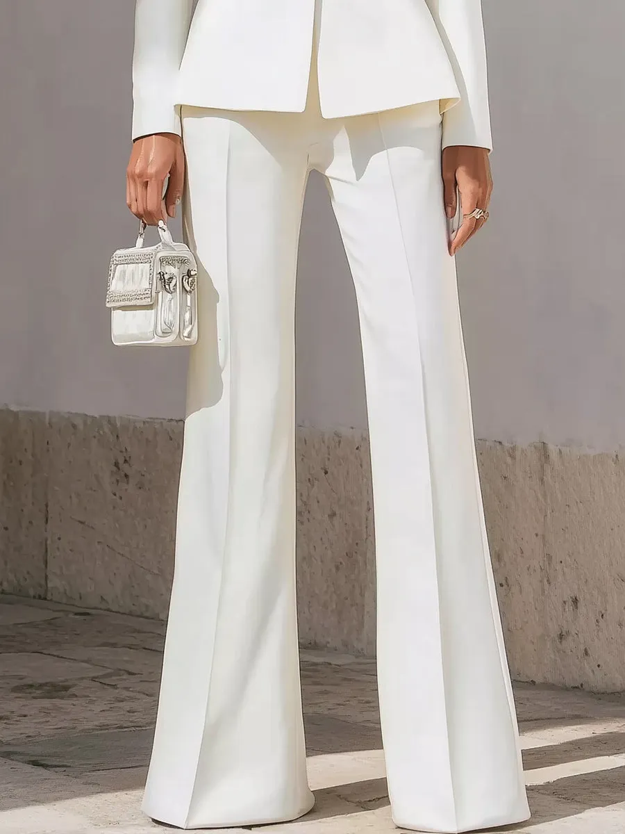 White Structured Suit With Embellished Trim And Sculpted Silhouette sold by Mooyius product image thumbnail 3