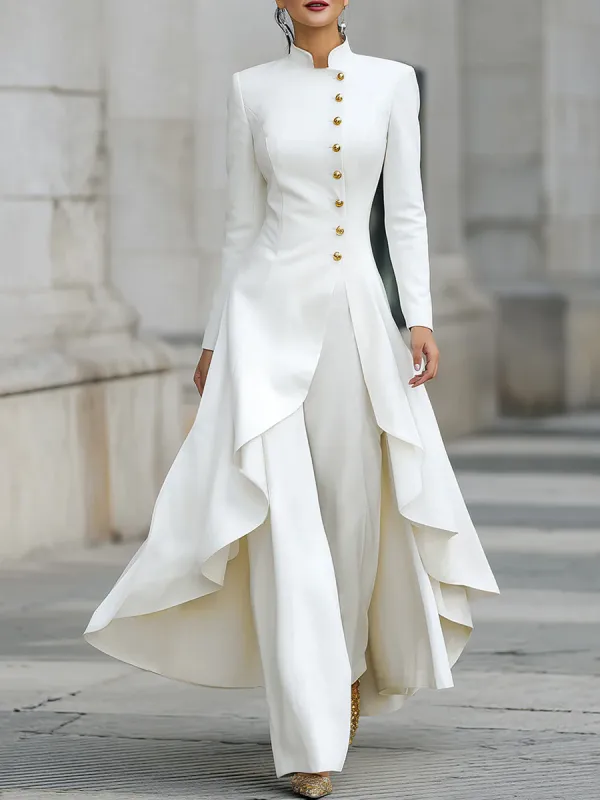 Elegant Front-buttons Long Blazer And Pants Set sold by Mooyius