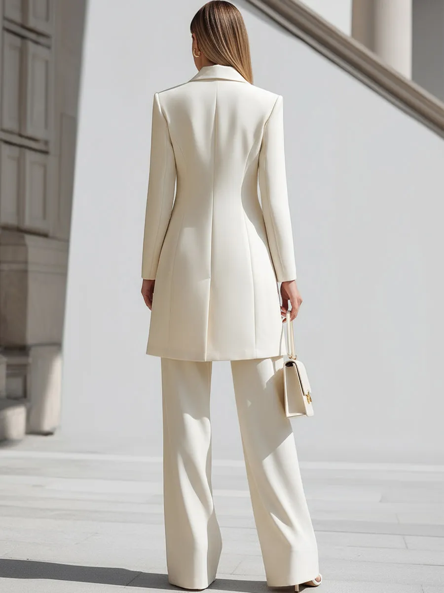 Elegant Cream Longline Blazer And Wide - Leg Pants Set sold by Mooyius product image thumbnail 4