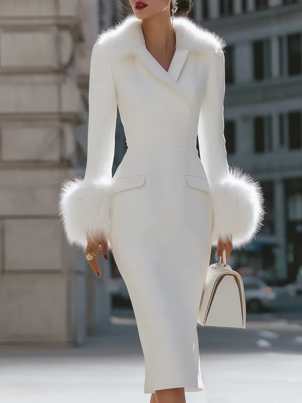 Luxurious Faux Fur - Trimmed Midi Dress sold by Mooyius