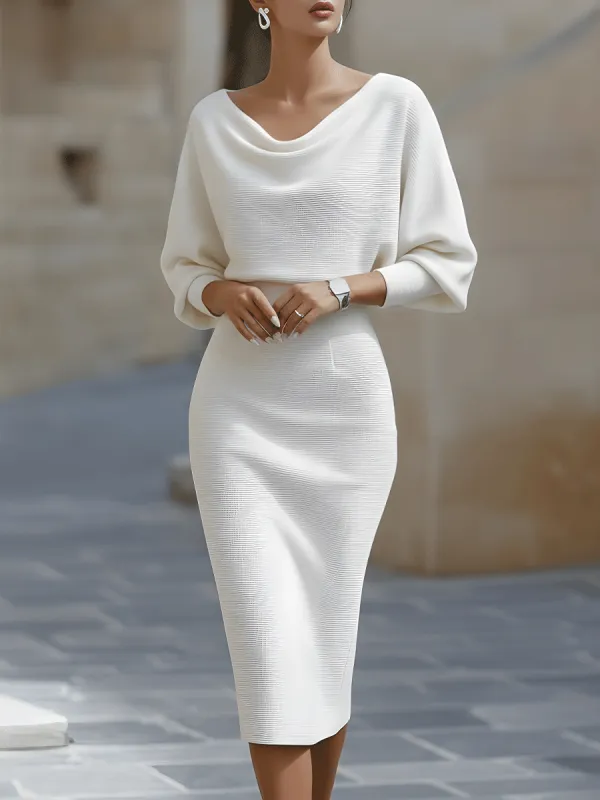 White Draped Batwing Midi Dress sold by Mooyius
