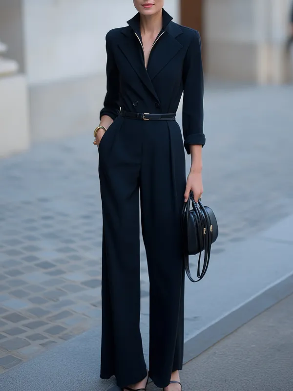 Double-Breasted Belted Jumpsuit With Wide-Leg Trousers sold by Mooyius