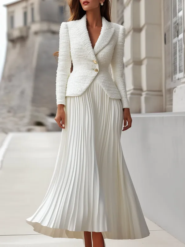 Tweed Blazer And Pleated Midi Skirt Set sold by Mooyius