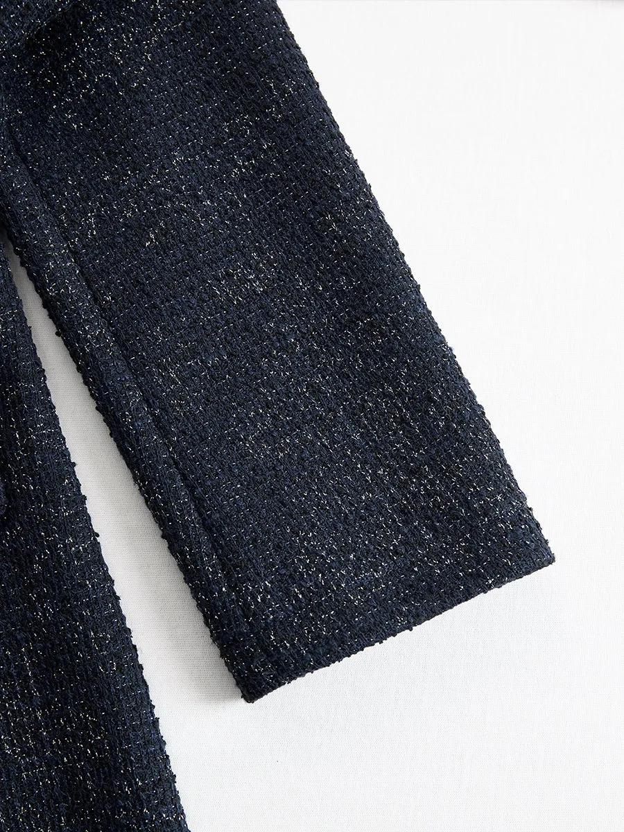 Navy Tweed Midi Dress With Embellished Buttons sold by Mooyius product image thumbnail 5