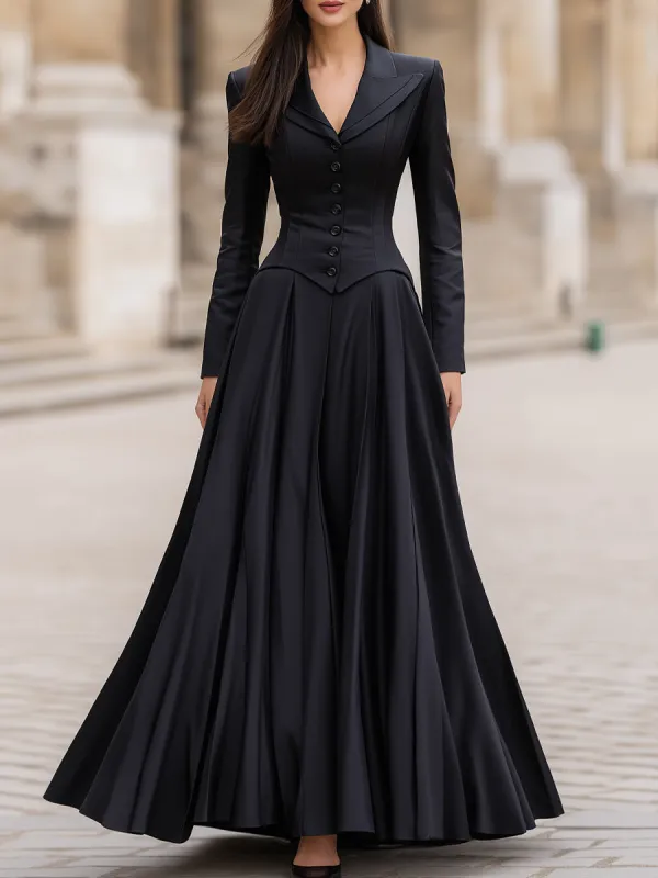 Elegant Tailored Waist Long-Sleeve Maxi Dress sold by Mooyius