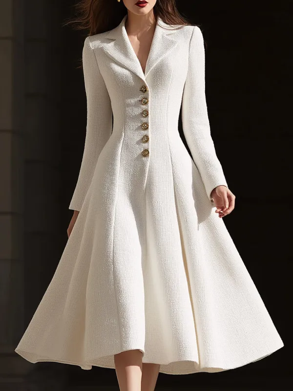 Ivory Tweed Tailored Lapel Midi Dress sold by Mooyius