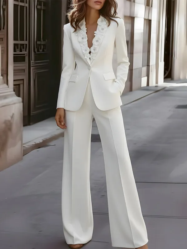 Tailored Pantsuit With Floral Lapel Detail sold by Mooyius