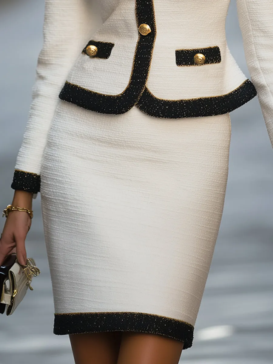 Vintage-Inspired Tweed Contrast-Trim Skirt Set sold by Mooyius product image thumbnail 4