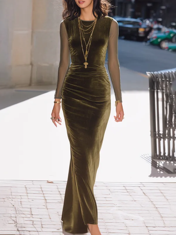 Olive Velvet Gown With Sheer Sleeves made by Mooyius