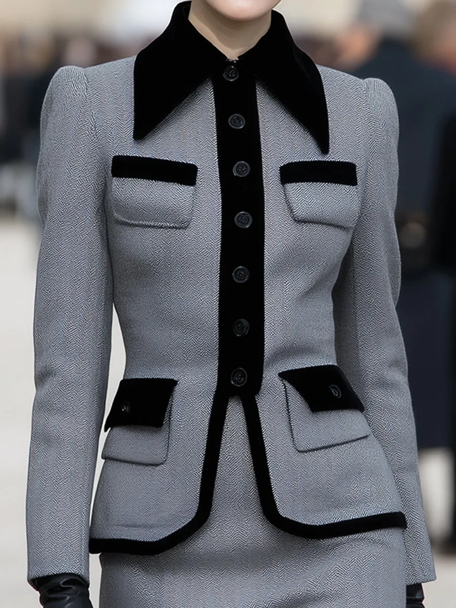 Elegant Herringbone Blazer & Pencil Skirt Set sold by Mooyius product image thumbnail 2