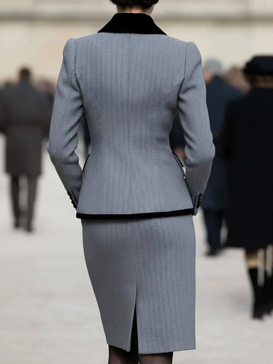 Elegant Herringbone Blazer & Pencil Skirt Set sold by Mooyius product image thumbnail 4