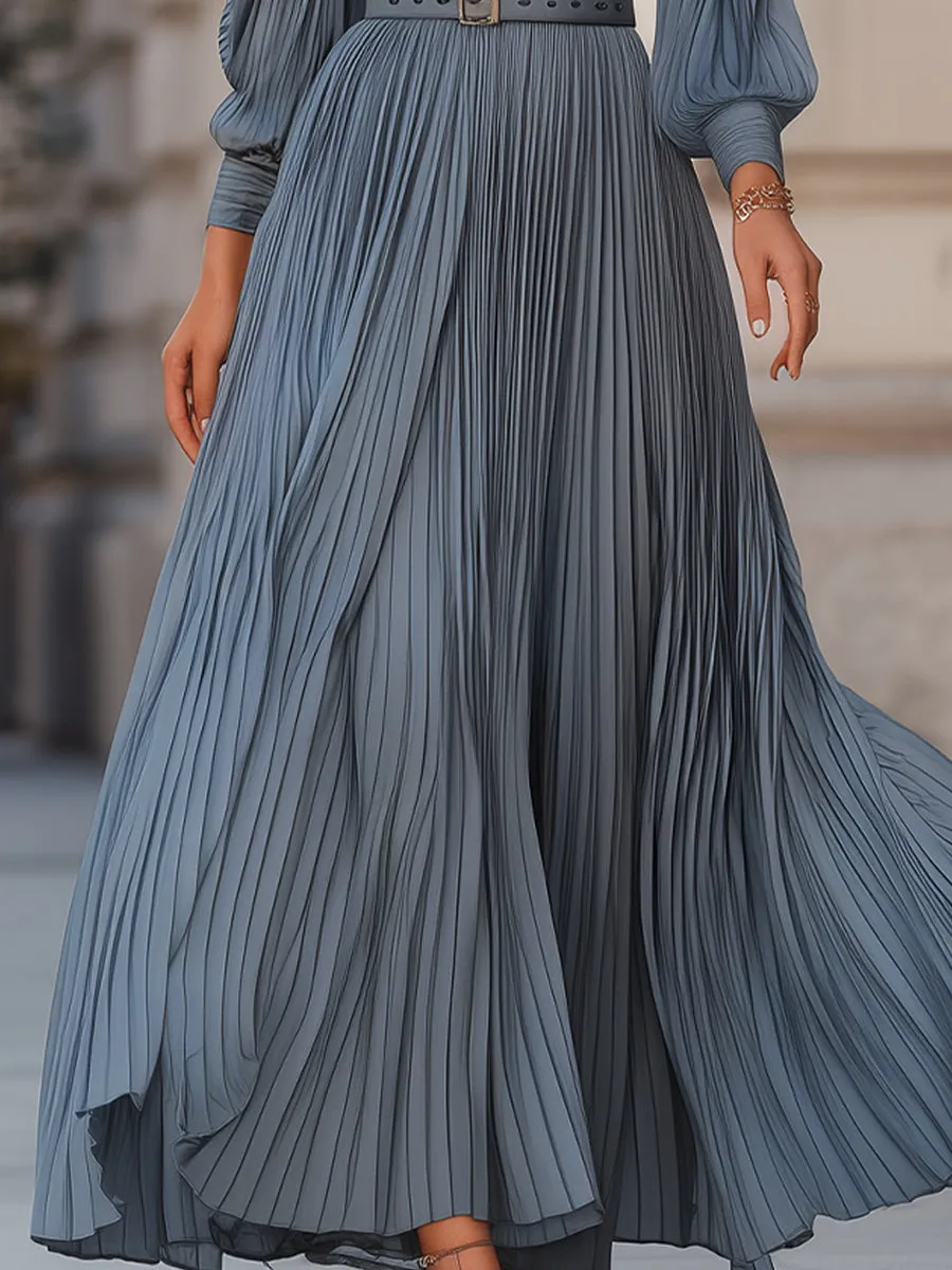 Mooyius Steel Blue Pleated Midi Dress sold by Mooyius product image thumbnail 3