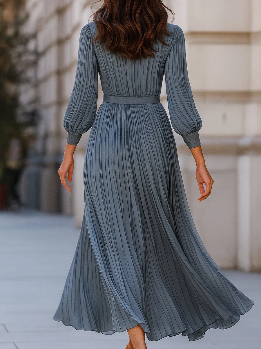 Mooyius Steel Blue Pleated Midi Dress sold by Mooyius product image thumbnail 4