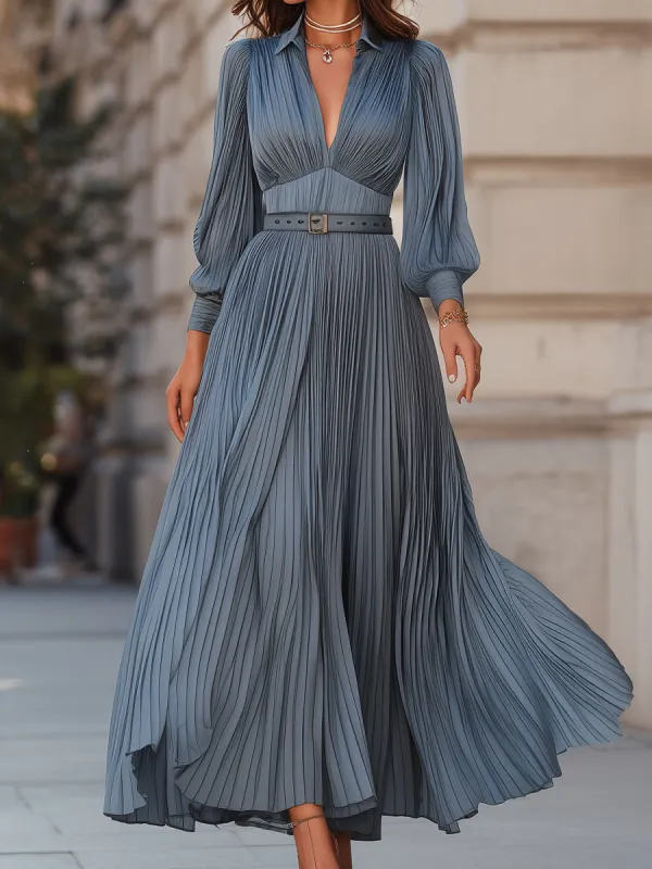 Mooyius Steel Blue Pleated Midi Dress made by Mooyius