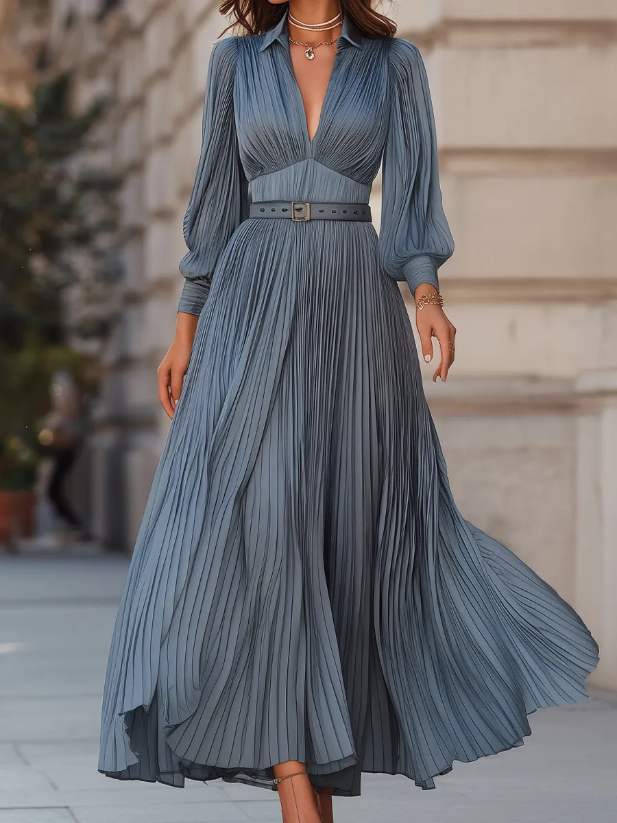 Mooyius Steel Blue Pleated Midi Dress sold by Mooyius