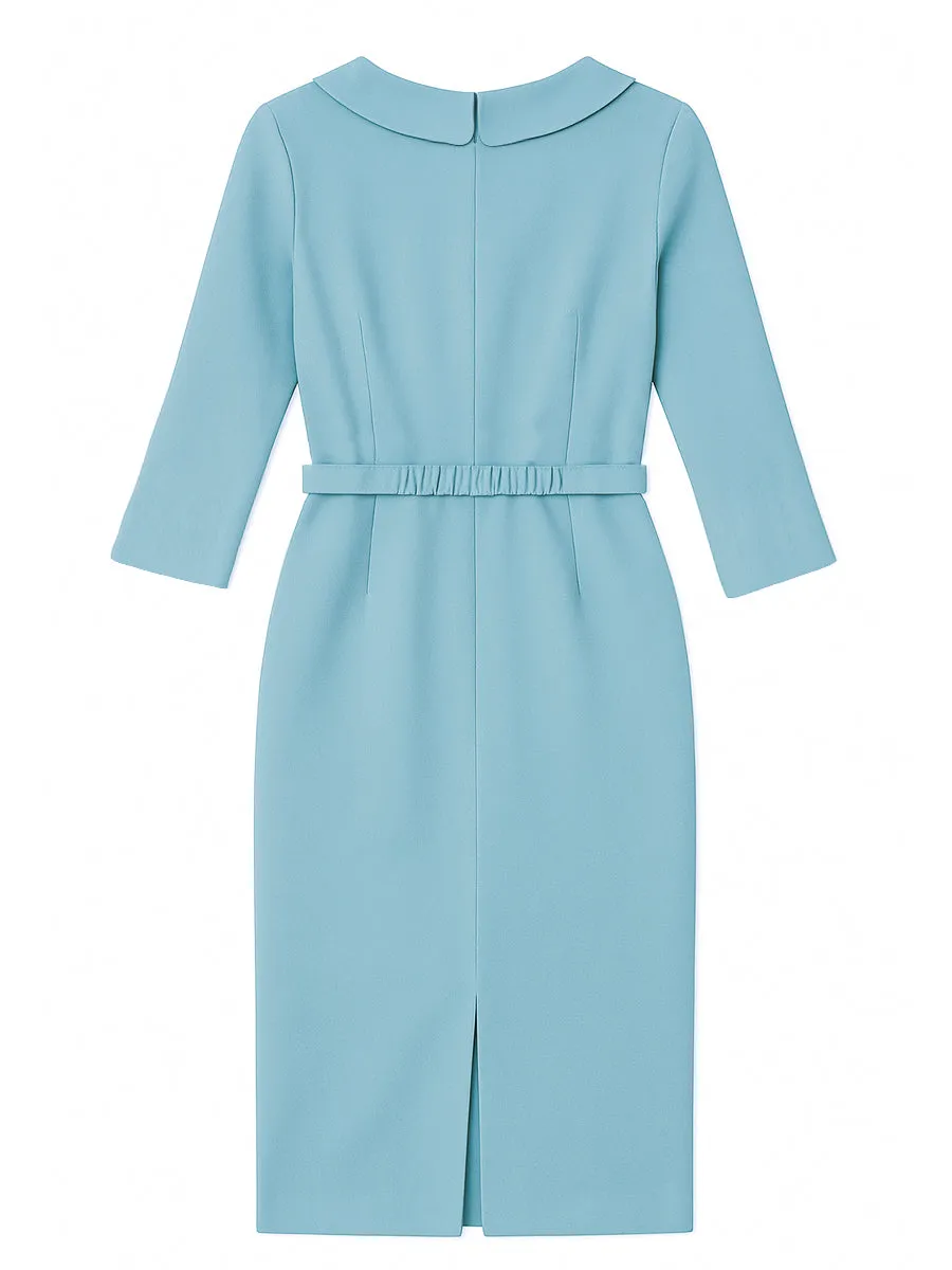 Draped Collar Pencil Midi Dress In Powder Blue sold by Mooyius product image thumbnail 3
